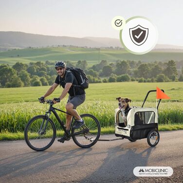 Mobiclinic® Причіп для собак на велосипед + візок для собак 2 в 1, до 40 кг, водовідштовхувальний тент, 123x67x100 см, відбивачі та прапорці, 600D Oxford, для маленьких та середніх собак