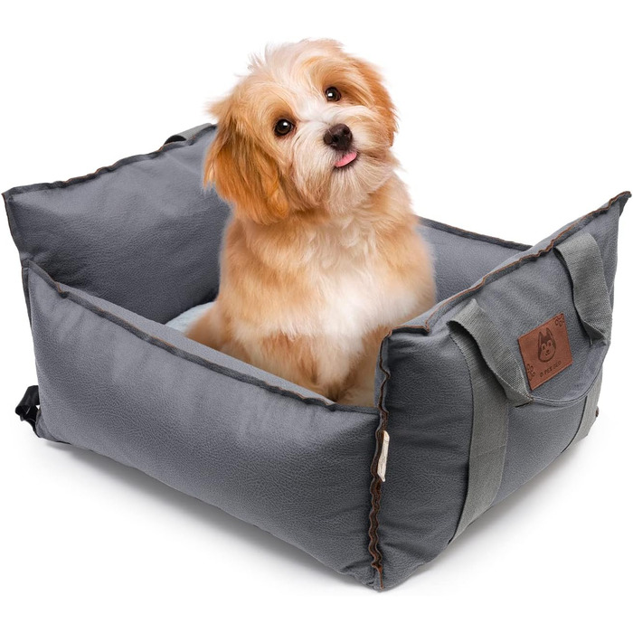 Автокрісло для собак 2-в-1 з ременем безпеки, автокрісло та ліжко для собак, знімний килимок та чохол, миється, для собак маленьких та середніх порід, сірий & блакитний