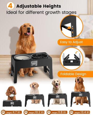 Підвищені годівниці для собак з нержавіючої сталі, без розбризкування, з підставкою, регульована висота, для маленьких, середніх та великих собак та котів