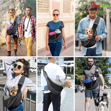 Сумочка для собак Pawaboo з кишенею для дотику, регульована переноска для собак, сумка для перенесення домашніх тварин для прогулянок на відкритому повітрі - чорний (Індиго, M)