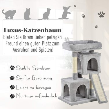 PawHut Когтеточка для котів 83 см, компактний котячий комплекс із сизалевими стовпами, ігровий будиночок для маленьких котів, світло-сірий