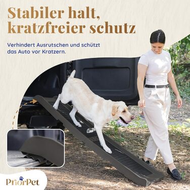 Рампа для собак у машину, складна – 174 см x 38 см – гумовий антиковзкий килимок – для великих собак, авто/SUV – вантажопідйомність 85 кг – темно-сіра