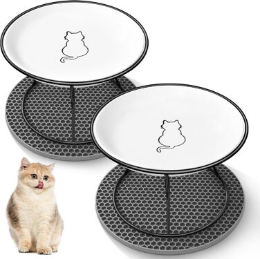 Набір мисок для котів FoiiLiio 2 шт. з кераміки з металевим підставкою 10 см. Миски для корму та води для котів, чорний колір