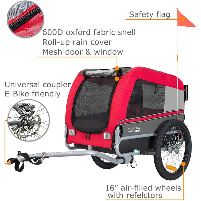 Універсальний візок-перевозник для собак Tiggo VS Pets Medium: 2-в-1 (велосипедний, буксирний)