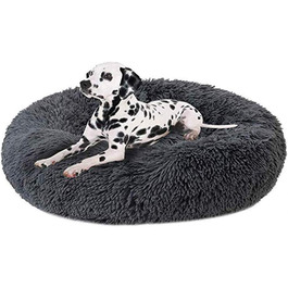 Зручне собаче ліжко для великих собак, м'яке та тепле, велике, кругле собаче подушкове ліжко з пухнастим плюшем, ортопедичне та нековзне, собачий кошик, який можна мити, M-70 см, темно-сірий