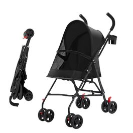 Дитяча коляска для собак та котів, складана, чорна, до 20 кг, з гальмами, великий кошик, 3 вікна, тримач для напоїв, 97 x 45 x 55 см