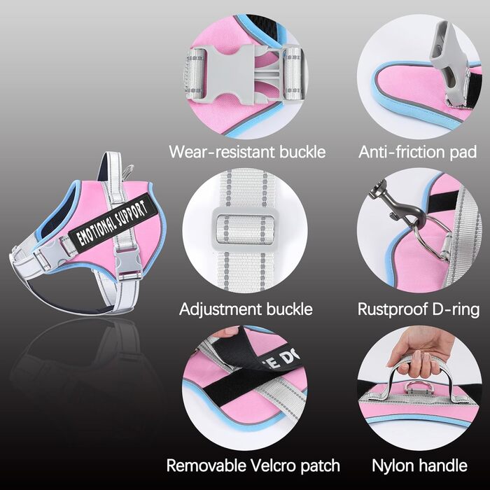 Пояс для собак Voopet для емоційної підтримки, професійний сервіс, жилет-пояс для собак маленьких, середніх та великих порід, світловідбиваючий, дихаючий та регульований, запобігає тягненню/нудоті, ESA (X-Small (Упаковка з 1), Синій_Рожевий)