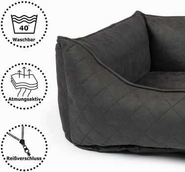 Ортопедичне ліжко для собак CopcoPet Hugo з велюровою обробкою L/XL 100 x 80 см – віско-матрац для собак знімний чохол, неслизьке, легке у догляді – для середніх собак, захист суглобів, стабільна форма 100 x 80 см, ортопедичне (125 x 100 см, чорний)