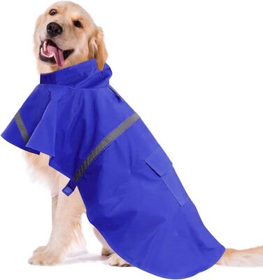 Дощовик для собак, дощовий плащ з капюшоном для собак з шлейкою, легкий та світловідбиваючий дощовик для середніх та великих собак (Блакитний, S/M)