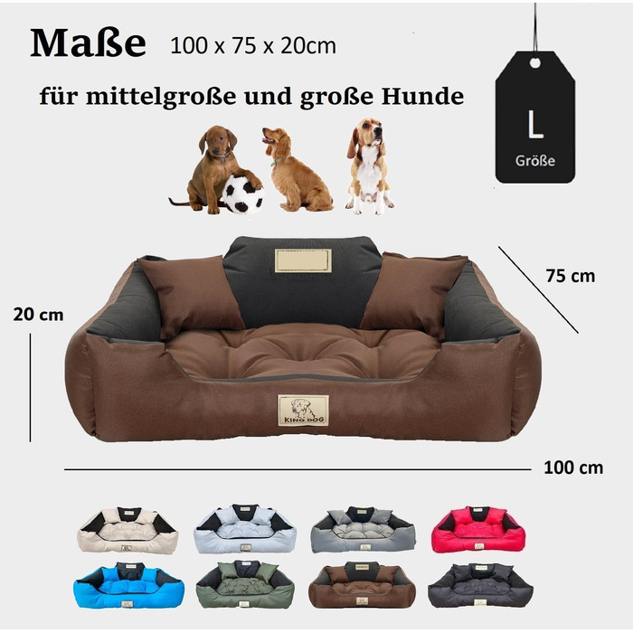 Ліжко для собак великих порід King Dog, 100x75 см, водонепроникний матеріал, силіконова наповнювач, коричневий колір, з можливістю персоналізації (ім'я собаки)