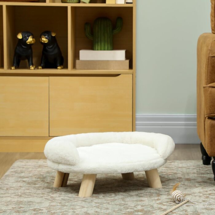 PawHut Софа для собак та котів, м'яке ліжко для домашніх тварин з піднятим дизайном, кремового кольору, 47 x 40 x 20 см