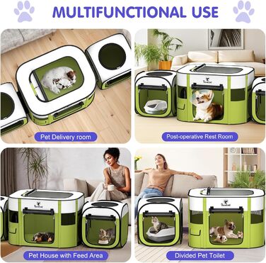 Pawaboo Зручний переносна клітка для тварин, розкладний вольєр для собак та котів з водонепроникного оксфорду, з сумкою для перенесення та мискою, для цуценят, котів, кроликів, для використання в приміщенні та на вулиці, зелений, 80x60x55 см (3-в-1 вольєр