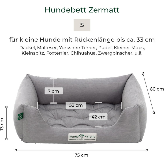 Ортопедичне ліжко для собак HOUND & NATURE Zermatt, корзина для собак середніх порід з високим бортиком, м'яке собаче ліжко з подушкою (M - 95x70 см, S | 75x60 см, світло-сірий)