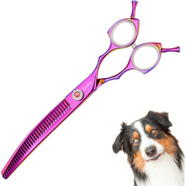 Професійна вигнута ножиця для грумінгу домашніх тварин 7.5 дюймів (25 градусів) з 35 зубцями, фіолетового кольору, преміум-якість