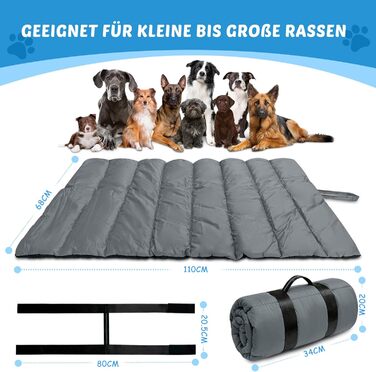 Водонепроникний килимок для собак Lohofrnny 110 x 68 см, потовщений, м'який, пральний, для подорожей, кемпінгу, відпочинку на природі (Оливковий, Сірий)