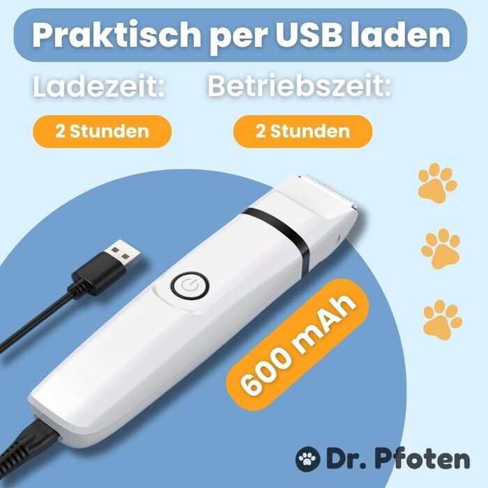 Машинка для стрижки собак та котів Dr. Pfoten MultiTrim Pro 4-в-1 - тиха, професійна, водонепроникна (IPX7), з 4 насадками, для догляду за лапами, біла