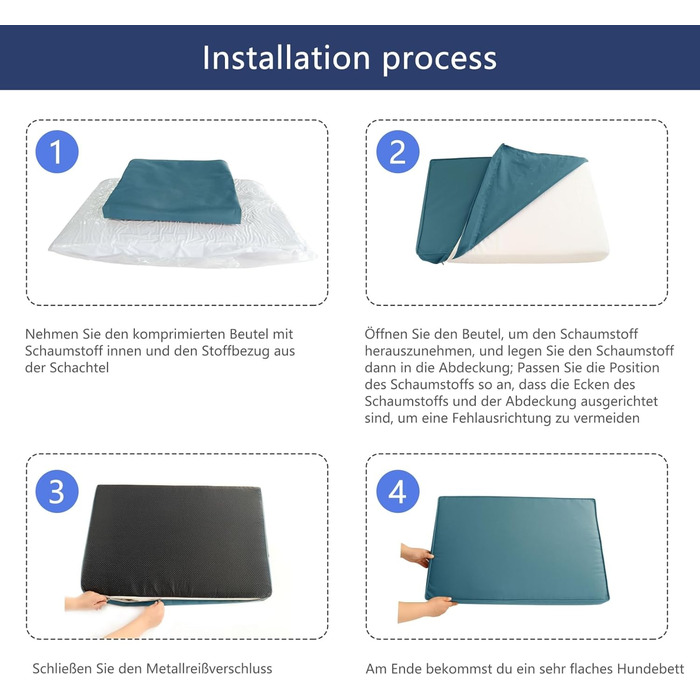 Ортопедичне ліжко для собак з Memory Foam, блакитне, розмір M. Ліжко для собак з шаруватого пінополіуретану, знімний, пральний чохол. Підходить для собак маленьких, середніх та великих порід.