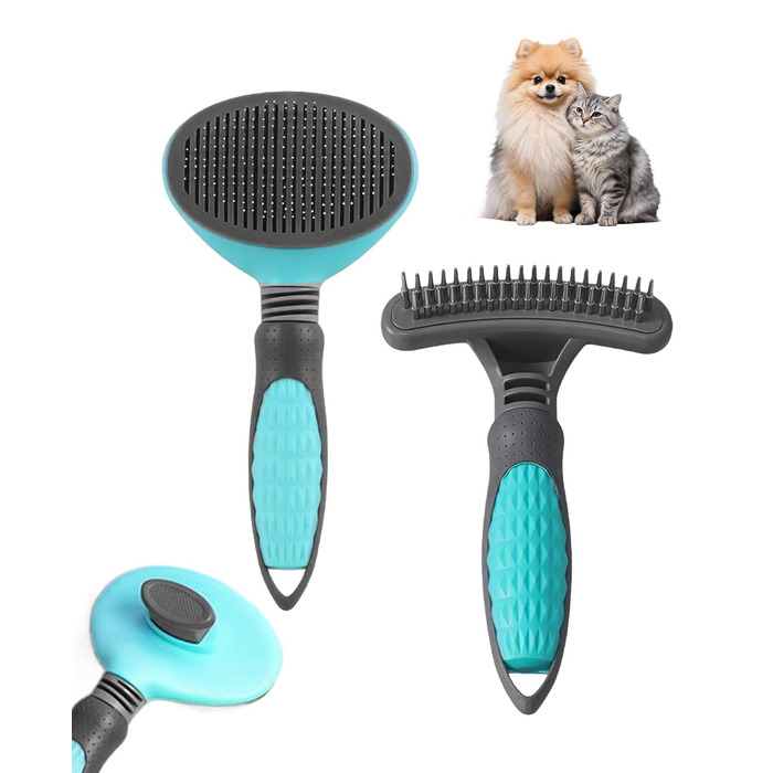 Щітка для собак та котів 2 шт. - вичісування ворсу, підшерстка, розплутування. Ідеально для довгої та короткої шерсті. Легке очищення за допомогою однієї кнопки.