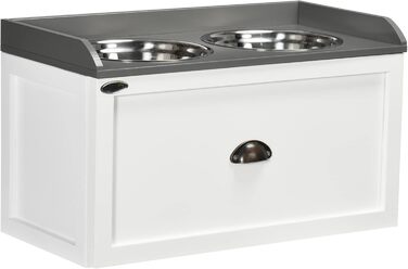 PawHut Миска для собак, 2 x 2 л, підвищена станція з висувною шухлядою, нержавіюча сталь, для великих собак, коричнева/біла