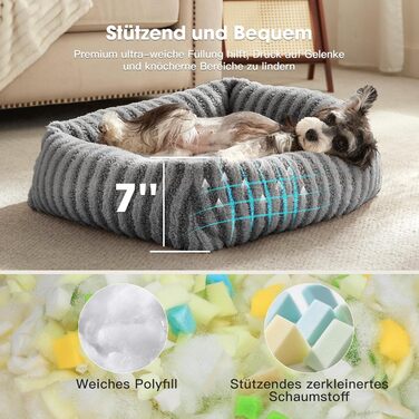 Лежанка для собак середнього розміру, миюча, знімний чохол, тепла, м'яка, заспокійлива, з антиковзаючою основою, 64 x 54 x 18 см, сіра