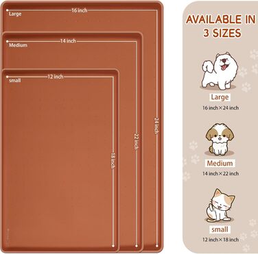 MateeyLife силіконова підстилка для корму і води для собак, 61 x 40,6 x 1,5 см, коричнева, водонепроникна, не ковзає, з піднятими краями для захисту підлоги