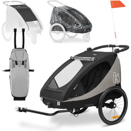 Фарм-причіп Hauck Dryk Duo Plus Set для 2 дітей з люлькою, тентом та дощем. Складається, з підвіскою та функцією коляски (Чорний)