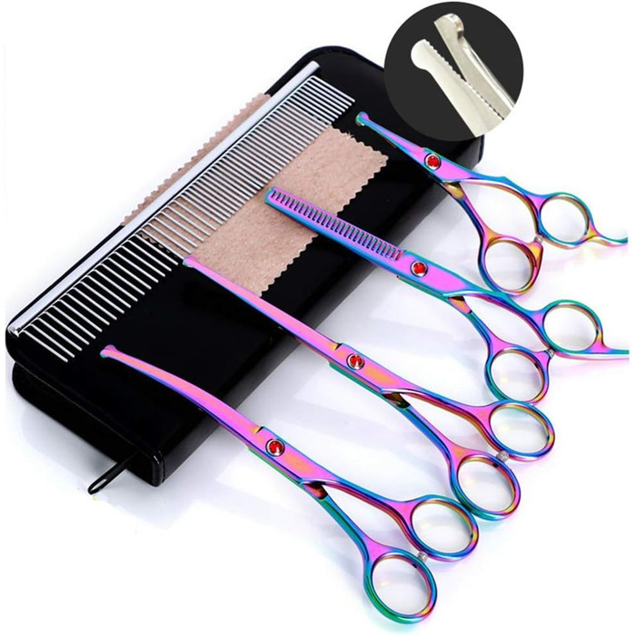 Набір професійних ножиць для грумінгу собак та котів з нержавіючої сталі. Ножиці для грумінгу з закругленими кінцями та витонченим лезом. Ідеально підходять для стрижки та витончення шерсті.