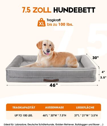 Ортопедичне ліжко для собак XL, корзина для собак, що можна прати, з піною у формі яйця, вологостійкий диван для собак з неслизьким дном та чотиристоронньою подушкою (світло-сірий, 117x76x19 см)