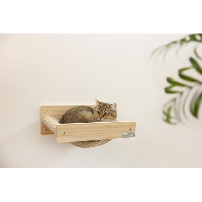 Підвісний гамак для котів Kerbl Timber, натуральний/тауpe, 38x33,5x16 см, м'який плюш, настінний, знімний чохол, до 6 кг