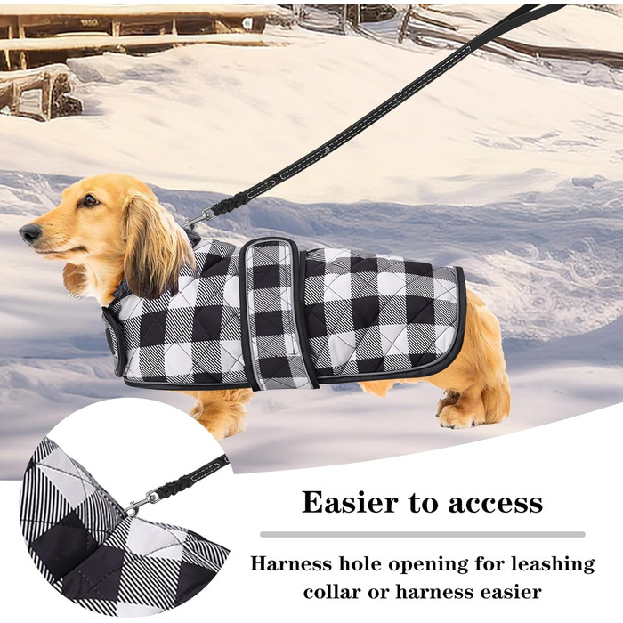 Водонепроникний теплий дощовик для такси для дрібних собак, тепла підкладка з флісу, регульований, чорно-білий, M (довжина спини 42-45 см)