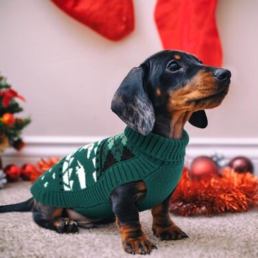 Пуловер для собак Лелепет для такс, в'язаний пуловер з малюнком такси, теплий пуловер з високим коміром, зимовий пуловер для великих собак, зелений XL