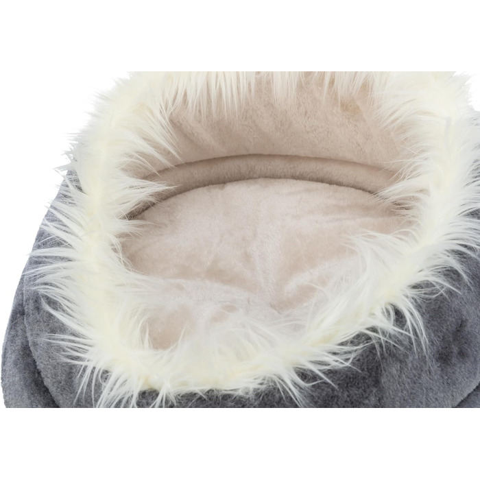 Кругле собаче ліжко TRIXIE Minou, діаметр 60 см, білий/сірий - м'яке ліжко для собак з Softplüsch, кошик для собак маленьких та середніх порід, неслизьке, 36299