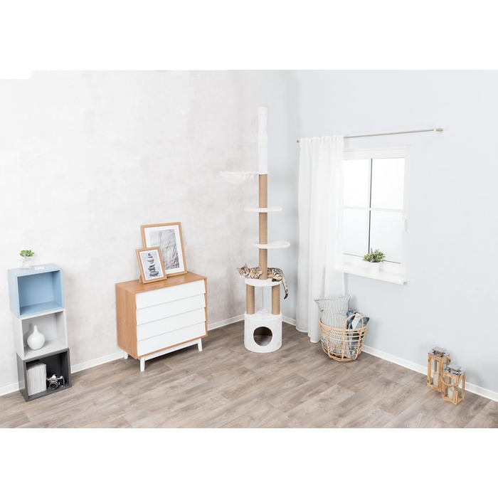 TRIXIE Когтеточка для котів Aurelio 220–250 см, біла, регульована, з м'якими лежаками, міцна стеляна конструкція
