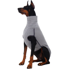 Зимовий одяг для собак ROZKITCH: теплий пуловер/комбінезон, захист від вітру, для маленьких, середніх та великих собак, сіро-білі смуги, 2XL (довжина спини: 22-25 дюймів)