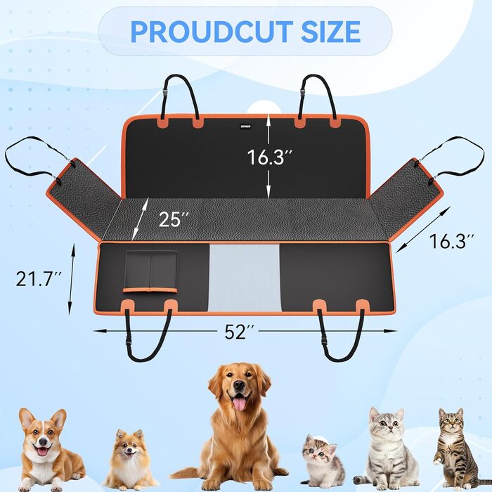 Подовжувач для заднього сидіння автомобіля для собак, PU-шкіра, жорстка основа, чохол на сидіння для собак, автомобільна гамак для собак, матеріал PU-шкіра, збільшений простір, витримує 180 кг (Large)