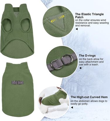 Тепла жилетка для собак BEAUTYZOO з капюшоном та кільцем для повідка – зимова куртка для малих та середніх собак, оливковий, S (обхват грудей: 38.1 см)