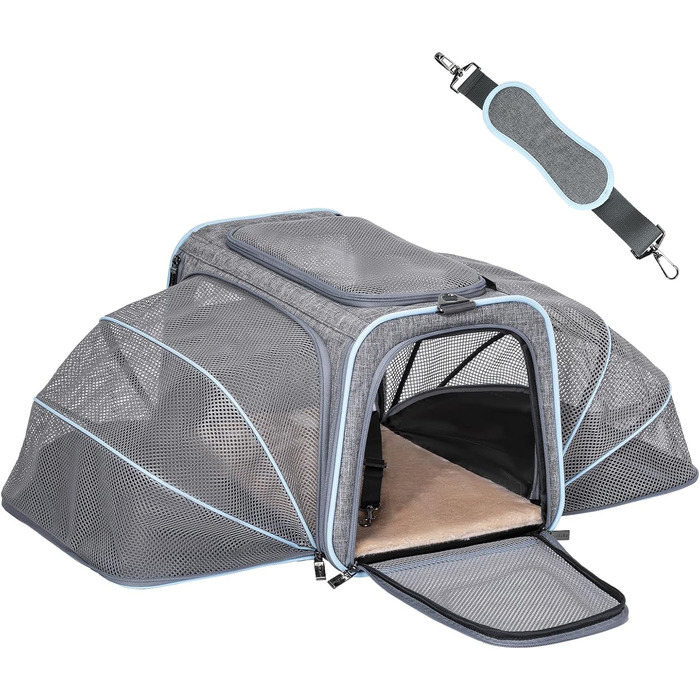 Транспортна сумка для кота та собаки Petsfit, розширювана переноска з плечовим ременем, сумка-переноска для собак та котів, авіапереноска, оксфордська тканина, M, Зелений/Одностороння зелена (Сірий, M/Двосторонній)