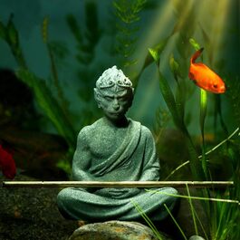 Статуя Будди для акваріума, набір декор для акваріума в стилі дзен з штучними рослинами, статуя медитуючого Будди, пісковик, 11,7 см