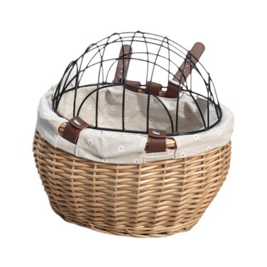 Корзина для велосипеда Perfeclan для тварин (котів та собак), з металевим покриттям, кріпиться на руль, дерев'яного кольору, для прогулянок на велосипеді