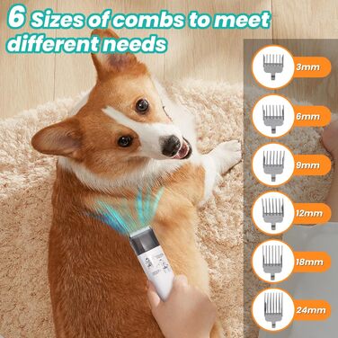 Набір для догляду за собаками з вакуумом та машинкою для стрижки - 13000Pa, 7-в-1 професійний набір для видалення шерсті, тихий, 1л контейнер для сміття, включає шліфувальник для нігтів (для котів/собак)