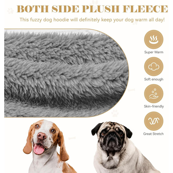 Пуховик для собак QDYU, теплий, двосторонній, з капюшоном, плюшевий фліс, Sherpa, великий розмір XXL, сірий