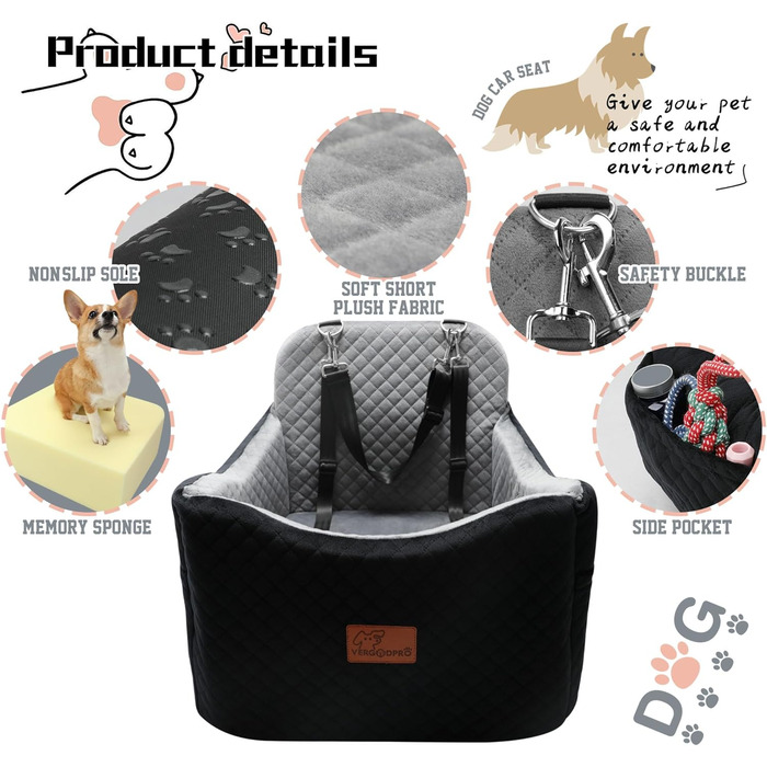 Автокрісло для собак: безпечне та зручне автокрісло для маленьких та середніх собак з ременями та кишенями для зберігання, миється та знімається