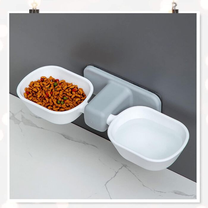 Двічі миска для котів, миски для котів, годівниця для котів на стіну, з піднятим тримачем, зменшує біль у шиї, знімні миски