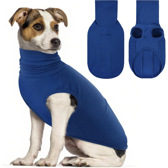 Пуловер для собак великих порід, теплий флісовий пуловер для собак, зимовий пуловер з високим коміром, пуловер для домашніх тварин CITETOILE (S, Blue)