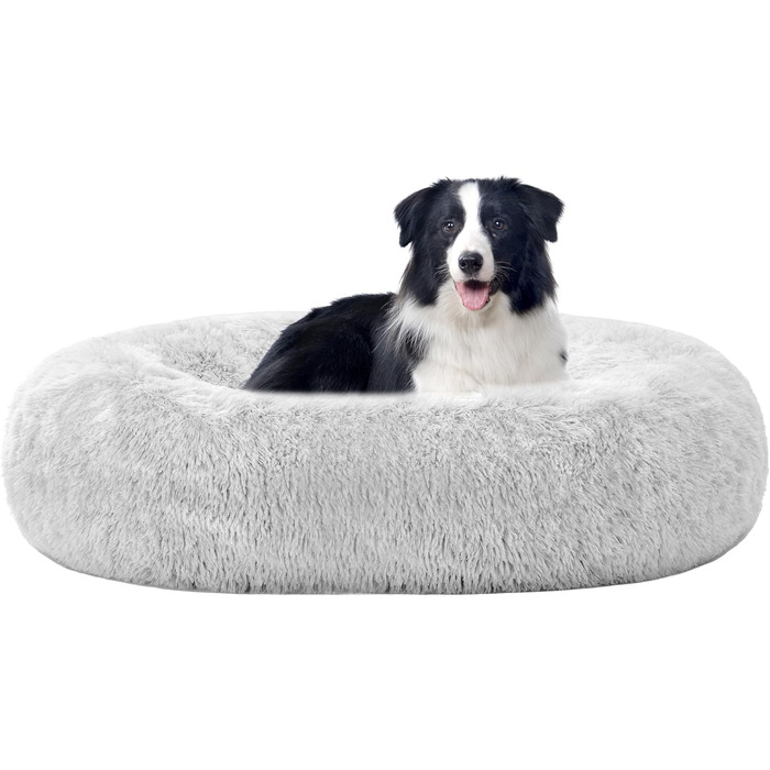 Ортопедичне ліжко для собак, кругле, м'яке, для котів та собак, 70 см Ø, (90 x 90 x 20 см), світло-сіре