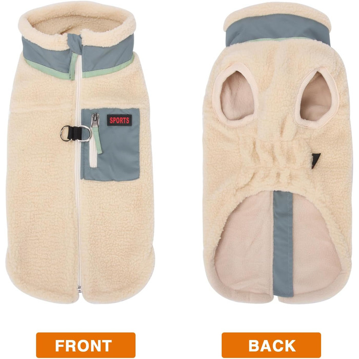 Зимовий одяг для собак: тепла куртка з флісовою підкладкою, вітронепроникна куртка для собак маленьких та середніх порід, жилет для собак з кільцем D для прогулянок на вулиці, зелено-бежевий колір, розмір XL