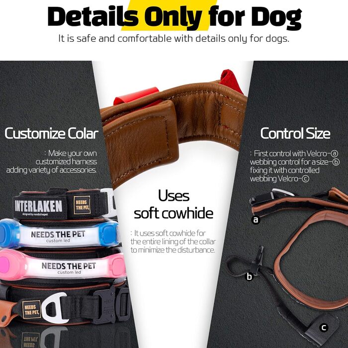 Нашийник Comfort Collar для великих собак, м'яка теляча шкіра, з підкладкою, світловідбиваючий, металева пряжка, зручна ручка, розмір S, неоново-жовтий