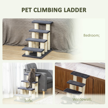 PawHut Pet Stairs 4-ступінчасті сходи для собак і сходи для кошенят, м'який плюш, сірий, 60x40.5x59см | Аосом