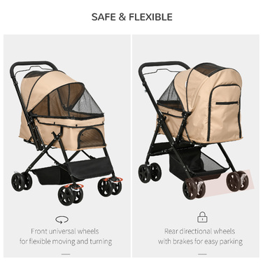 Дитячий візок для собак (buggy), складаний, 1 кошик, 2 гальма, з ременем безпеки, світло-коричневий