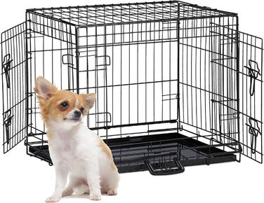 Клітка для собак Relaxdays, для дому та авто, HBT: 87 x 122 x 80 см, складана, з піддоном, 2 двері, ручка, сталь, чорна (розміри внутрішні: 46 x 62 x 51 см)